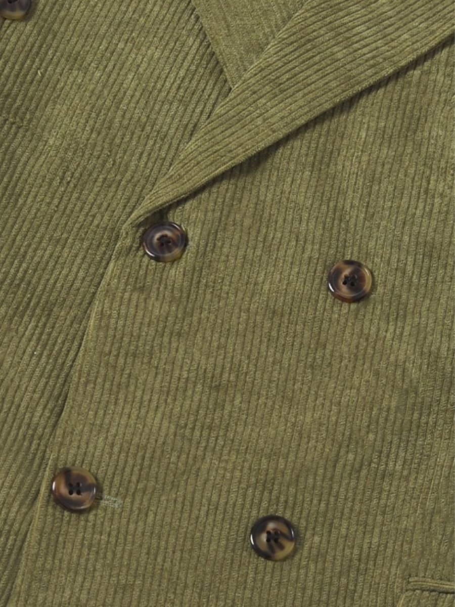 Men's Sage Corduroy Peak Neck Regular Fit Single Or Double Breasted Six-Button Party Jacket