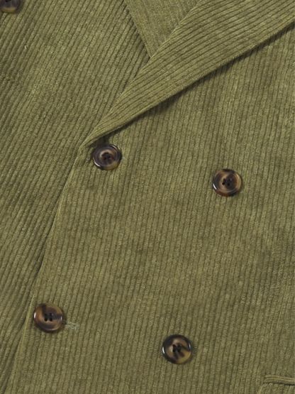 Men's Sage Corduroy Peak Neck Regular Fit Single Or Double Breasted Six-Button Party Jacket