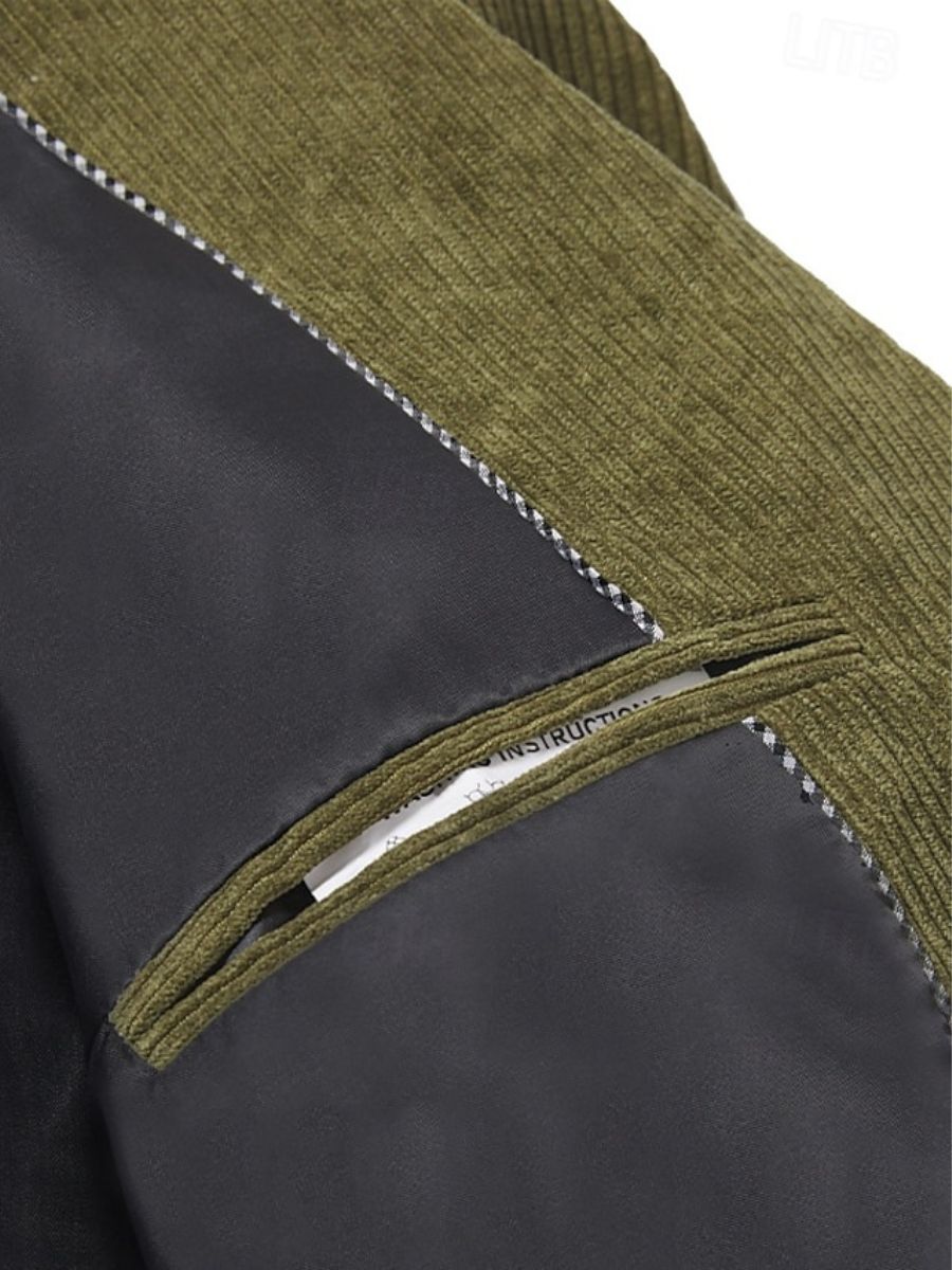 Men's Sage Corduroy Peak Neck Regular Fit Single Or Double Breasted Six-Button Party Jacket