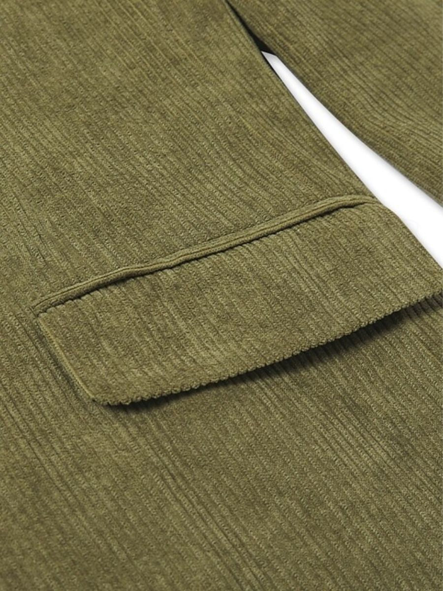 Men's Sage Corduroy Peak Neck Regular Fit Single Or Double Breasted Six-Button Party Jacket