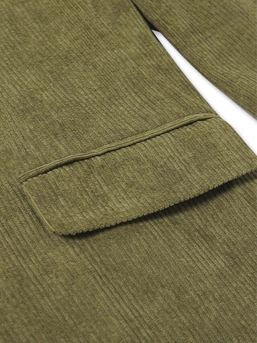 Men's Sage Corduroy Peak Neck Regular Fit Single Or Double Breasted Six-Button Party Jacket