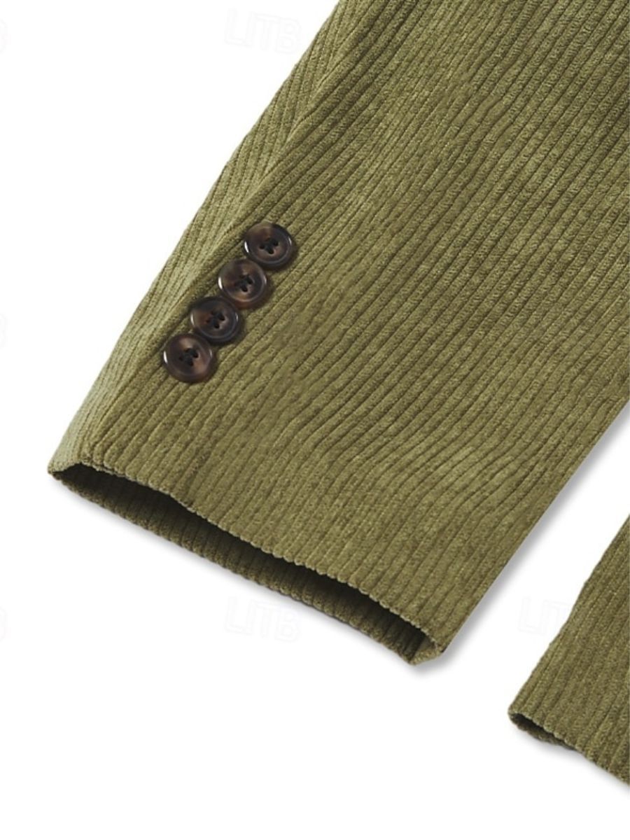 Men's Sage Corduroy Peak Neck Regular Fit Single Or Double Breasted Six-Button Party Jacket