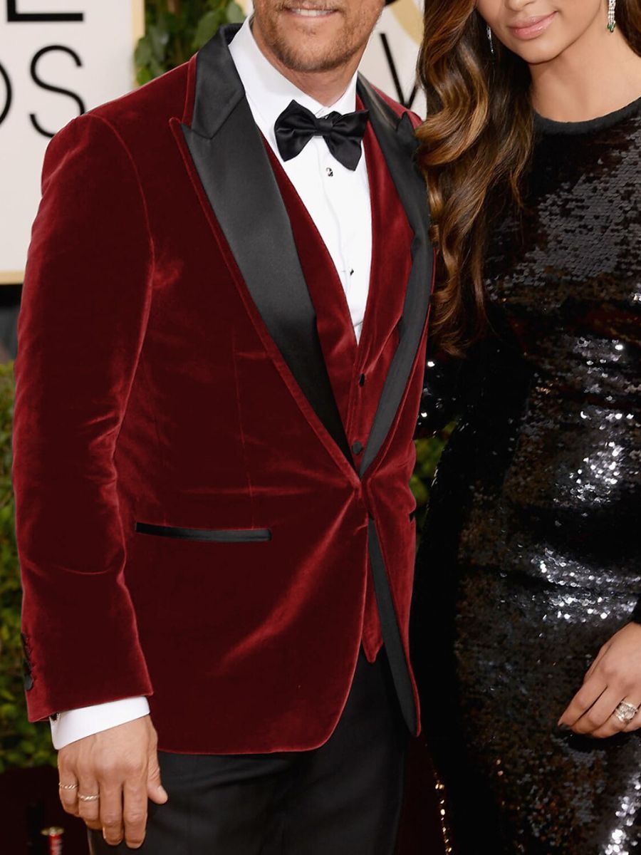 Single-Button Solid Dark Green Velvet Suit For Men