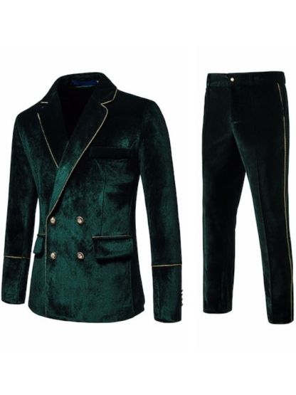 Solid Color Black Retro Notch Suit For Men With Double Breasted Four-Button Design