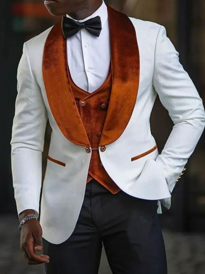 Elegant One-Button Velvet Suit For Men With Shawl Collar