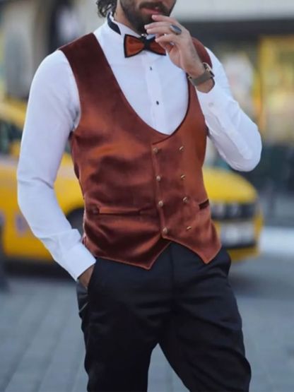 Elegant One-Button Velvet Suit For Men With Shawl Collar