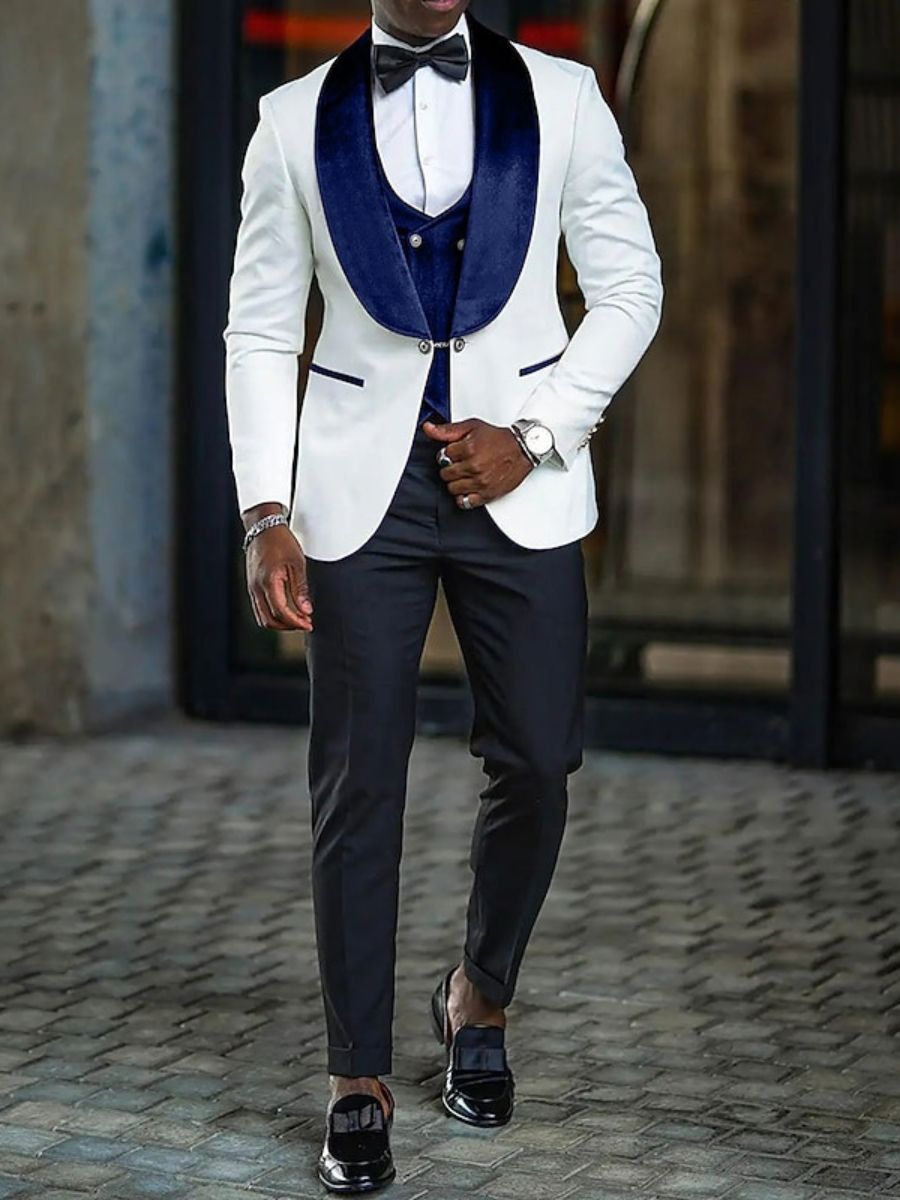 Elegant One-Button Velvet Suit For Men With Shawl Collar