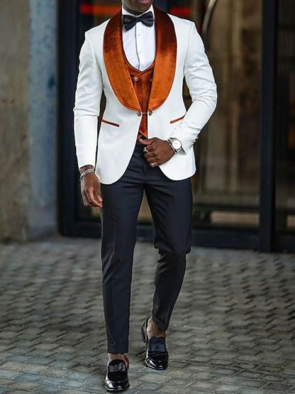 Elegant One-Button Velvet Suit For Men With Shawl Collar