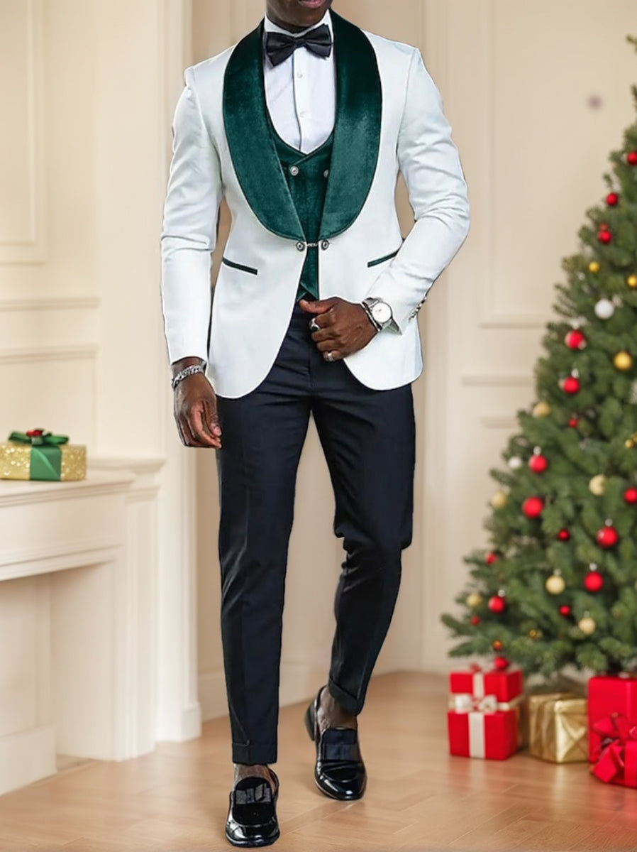 Elegant One-Button Velvet Suit For Men With Shawl Collar