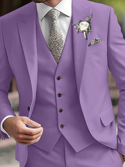 Men's Beige 3-Piece Single-Breasted Two-Button Formal Wedding Suit