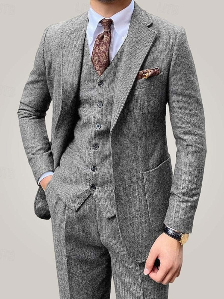 Men's Brown 3-Piece Single-Breasted Two-Button Suit For Weddings And Daily Wear