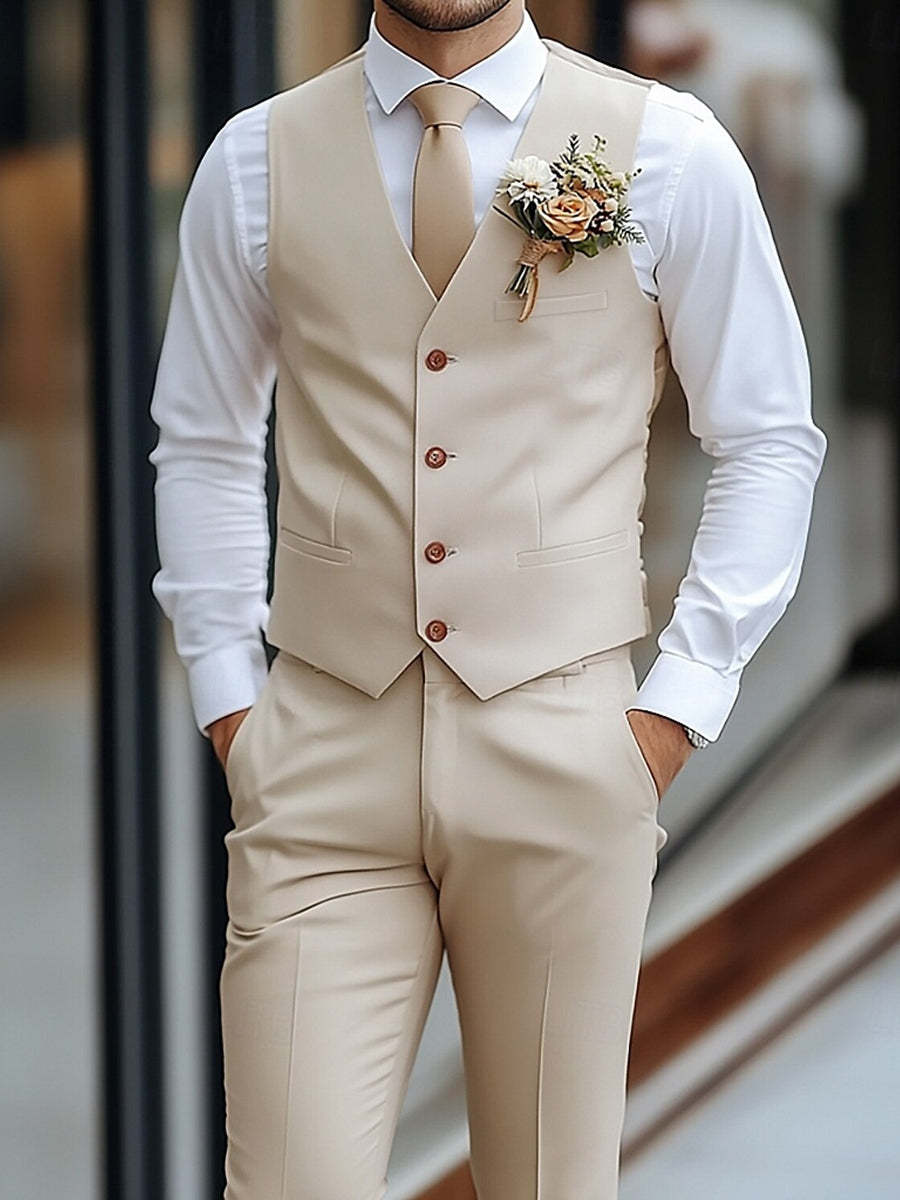 Men's 2-Piece Single-Breasted Wedding Suit With Waistcoat And Casual Pants
