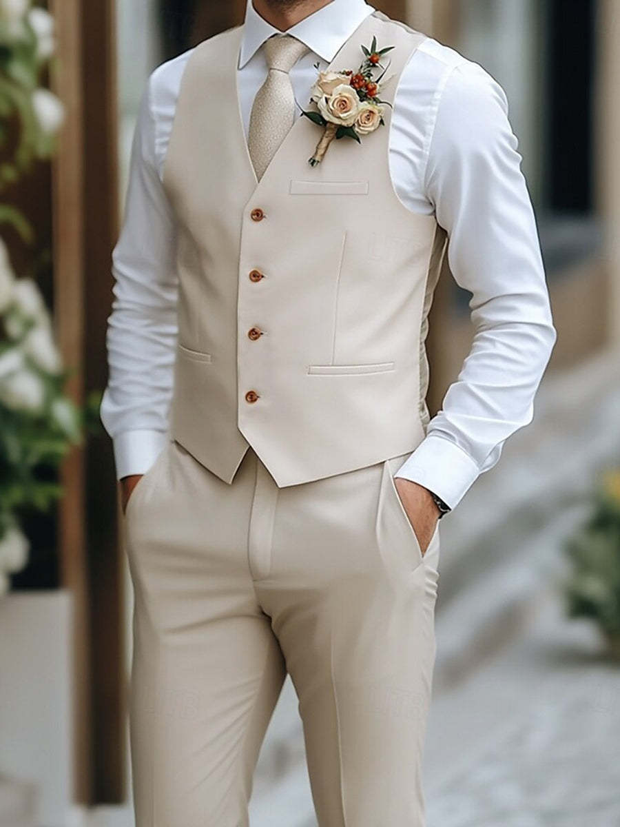 Men's 2-Piece Single-Breasted Wedding Suit With Waistcoat And Casual Pants