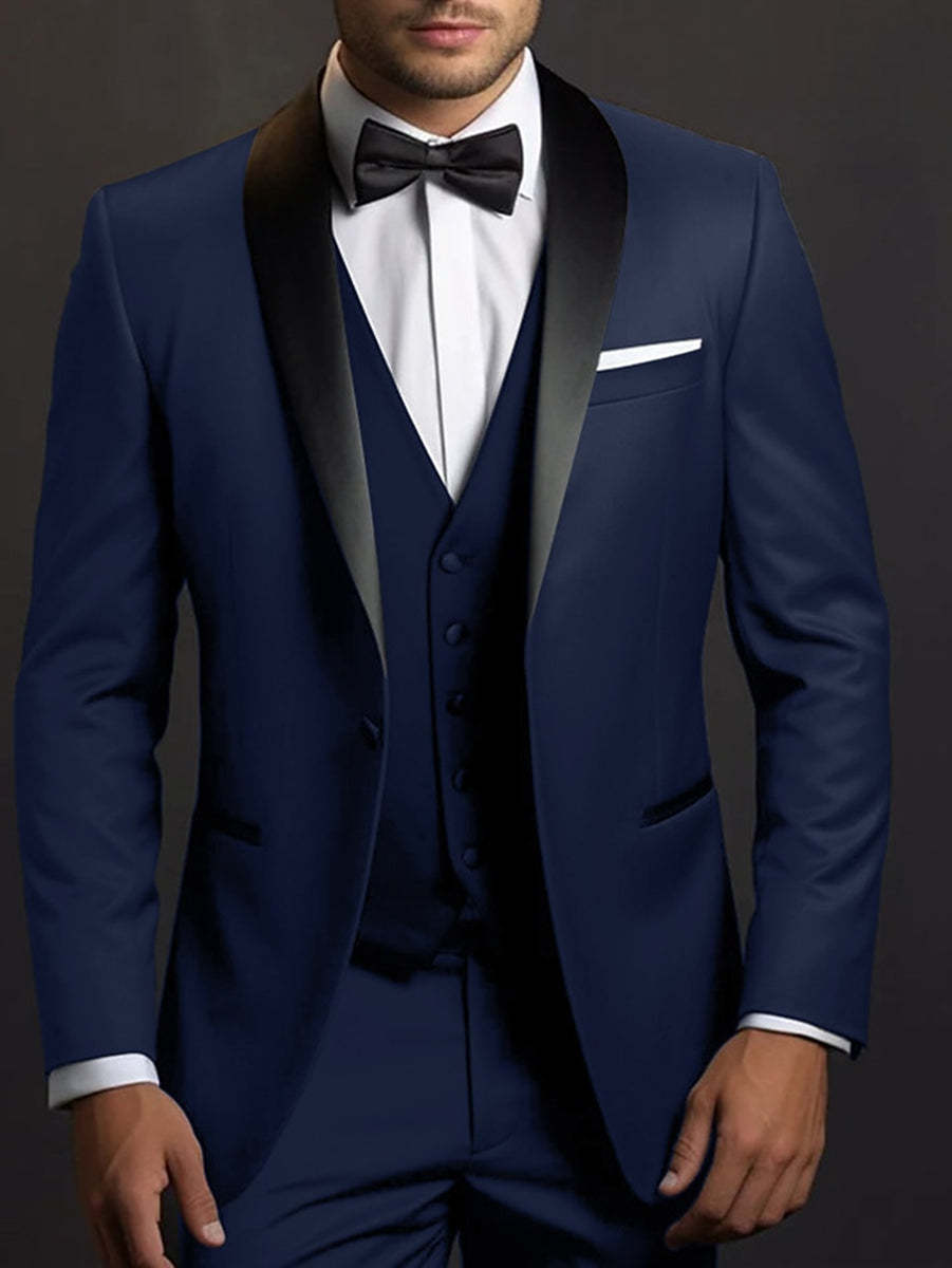 Three-Piece Black Single-Button Suit For Men's Weddings And Events