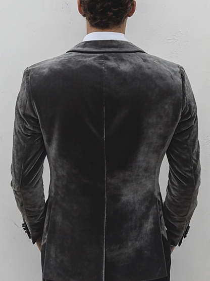 Single-Button Gray Velvet Men's Suit For Weddings And Casual Wear