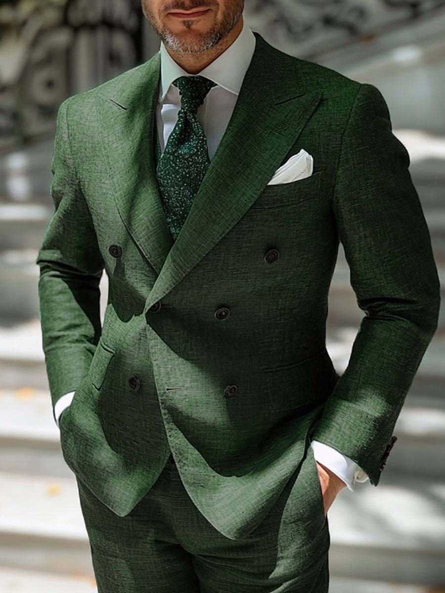 Men's Six-Button Double Breasted Dark Green Evening Suits For Weddings And Parties