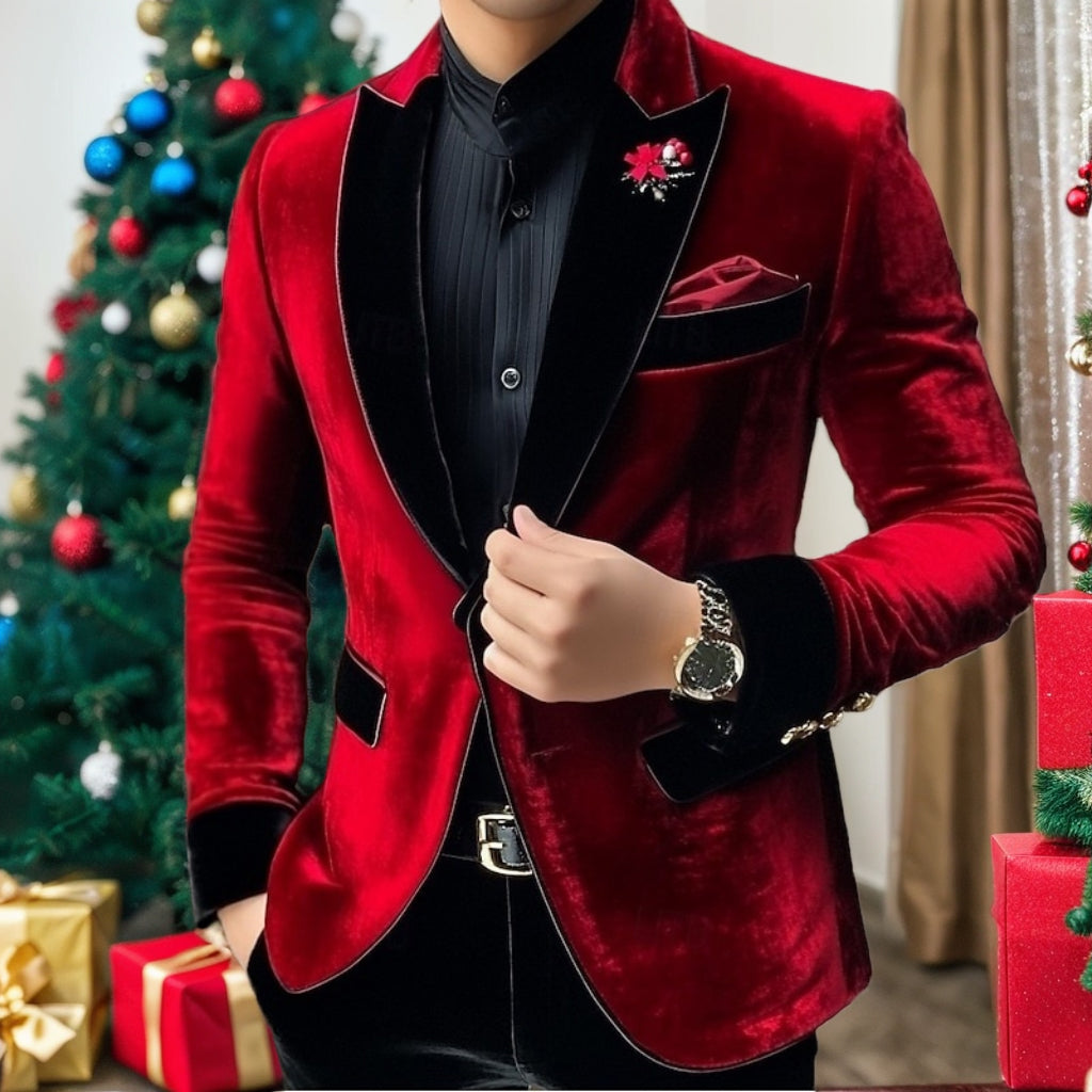 Classic Single-Button Velvet Blazer For Men In Solid Colors
