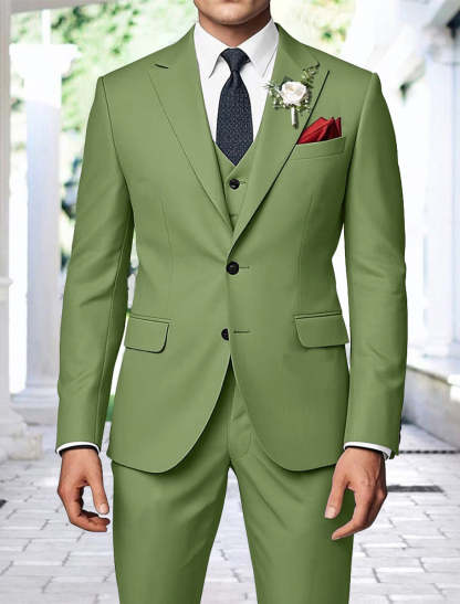 Sage-Colored Men's Two-Button Single-Breasted 3-Piece Wedding Party Suit
