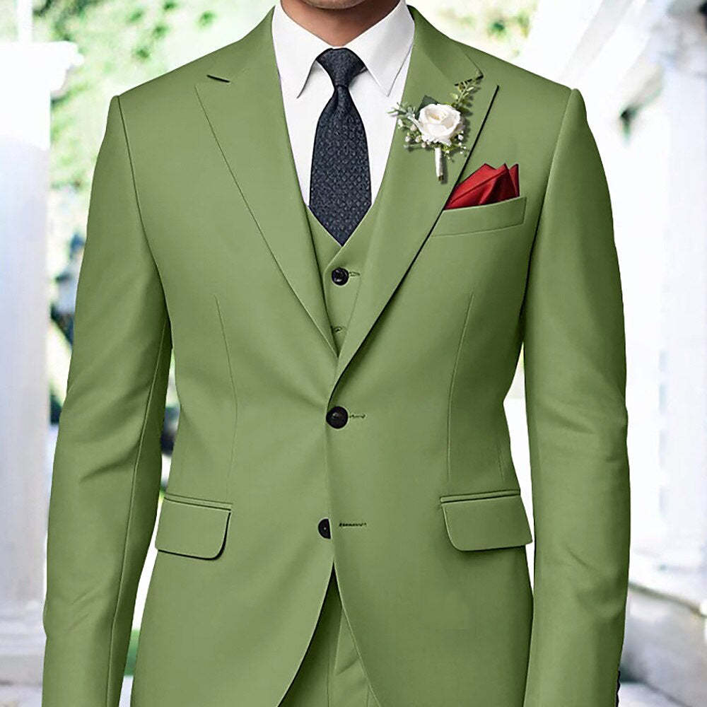 Sage-Colored Men's Two-Button Single-Breasted 3-Piece Wedding Party Suit