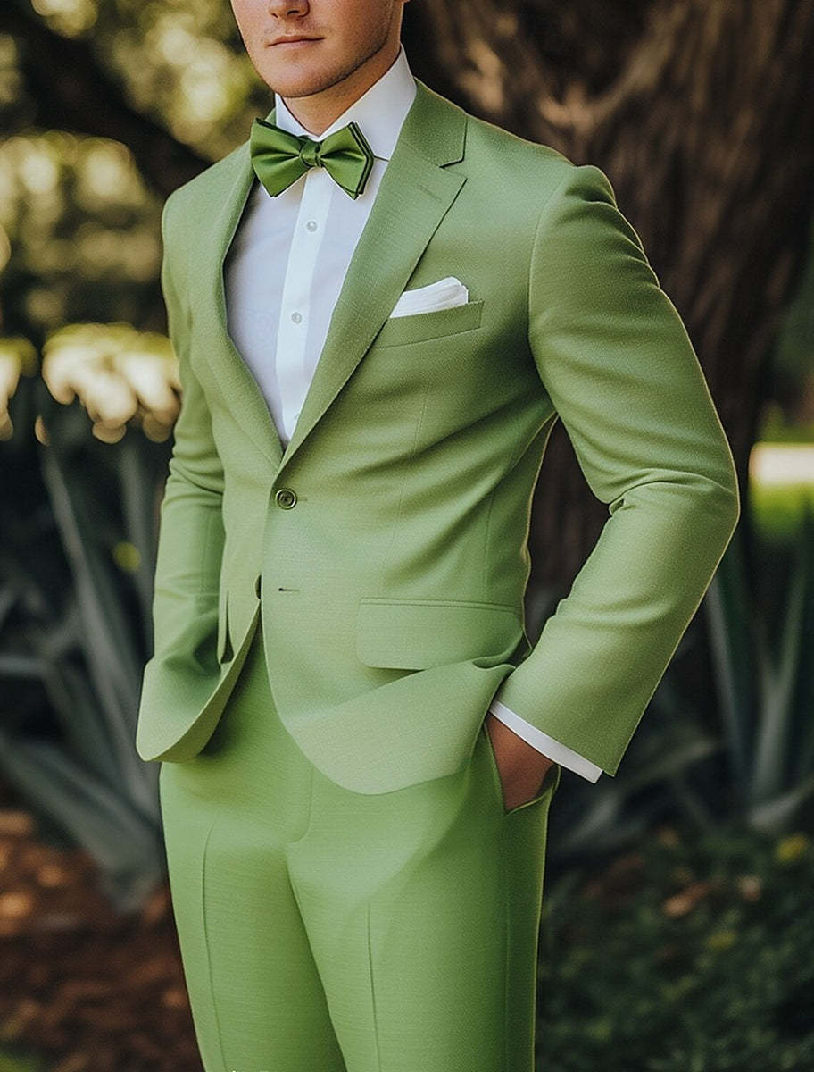 Green Two-Button Single-Breasted Formal Suit Set For Men Standard Fit