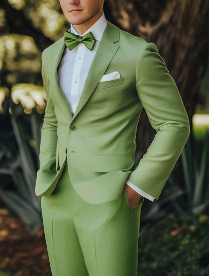 Green Two-Button Single-Breasted Formal Suit Set For Men Standard Fit