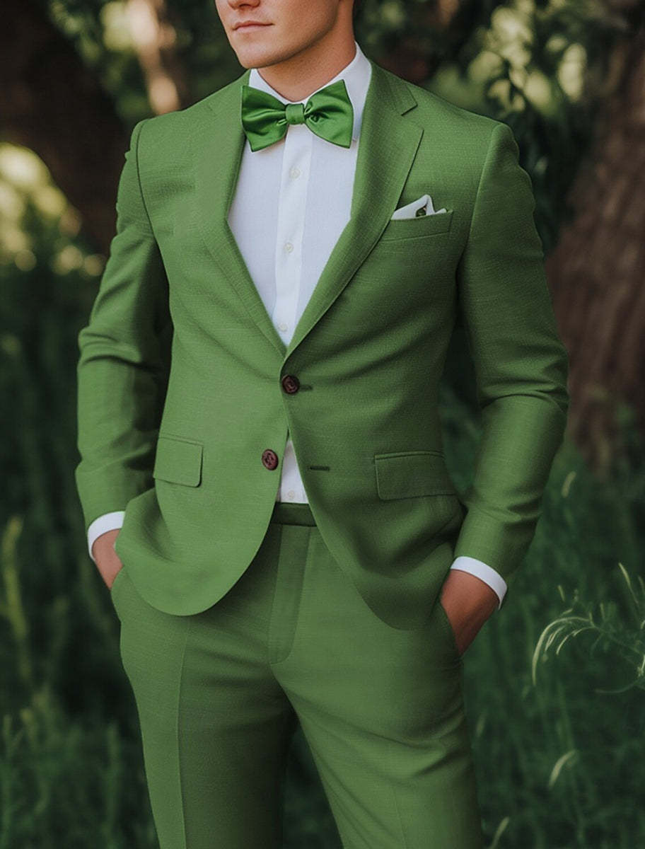 Standard Fit Two-Button Green Men's Beach Wedding Suit Set
