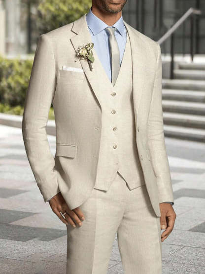 Standard Fit Men's Formal Three-Piece Single Breasted Two-Button Beach Wedding Suit