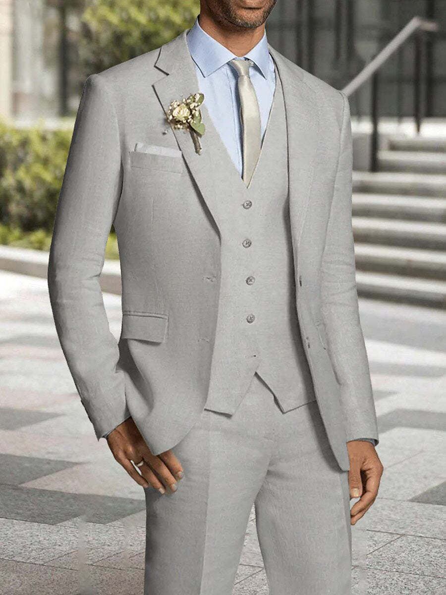 Standard Fit Men's Formal Three-Piece Single Breasted Two-Button Beach Wedding Suit