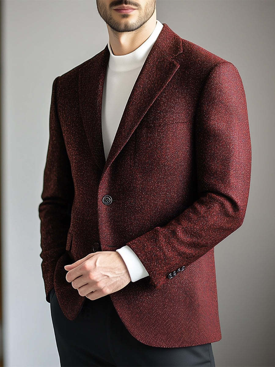 Men's Retro Standard Fit Burgundy Casual Blazer With Two Buttons