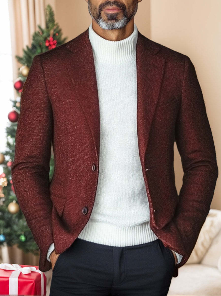 Men's Retro Standard Fit Burgundy Casual Blazer With Two Buttons