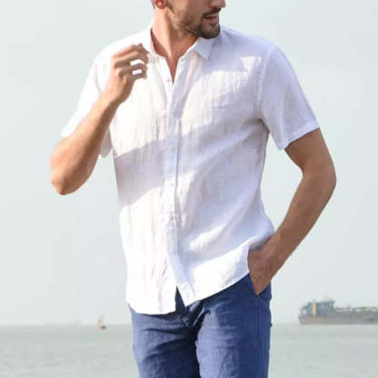 Solid Color Cotton Shirt For Men With Short Sleeves