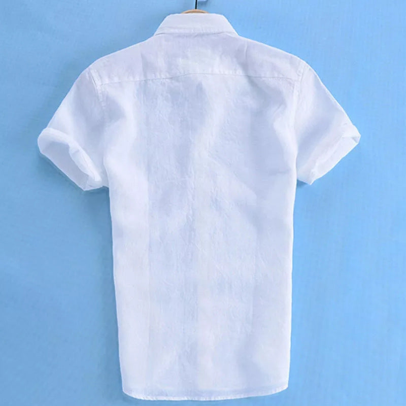 Solid Color Cotton Shirt For Men With Short Sleeves