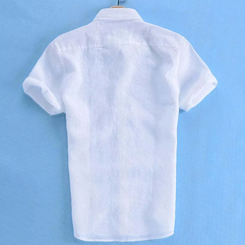 Solid Color Cotton Shirt For Men With Short Sleeves