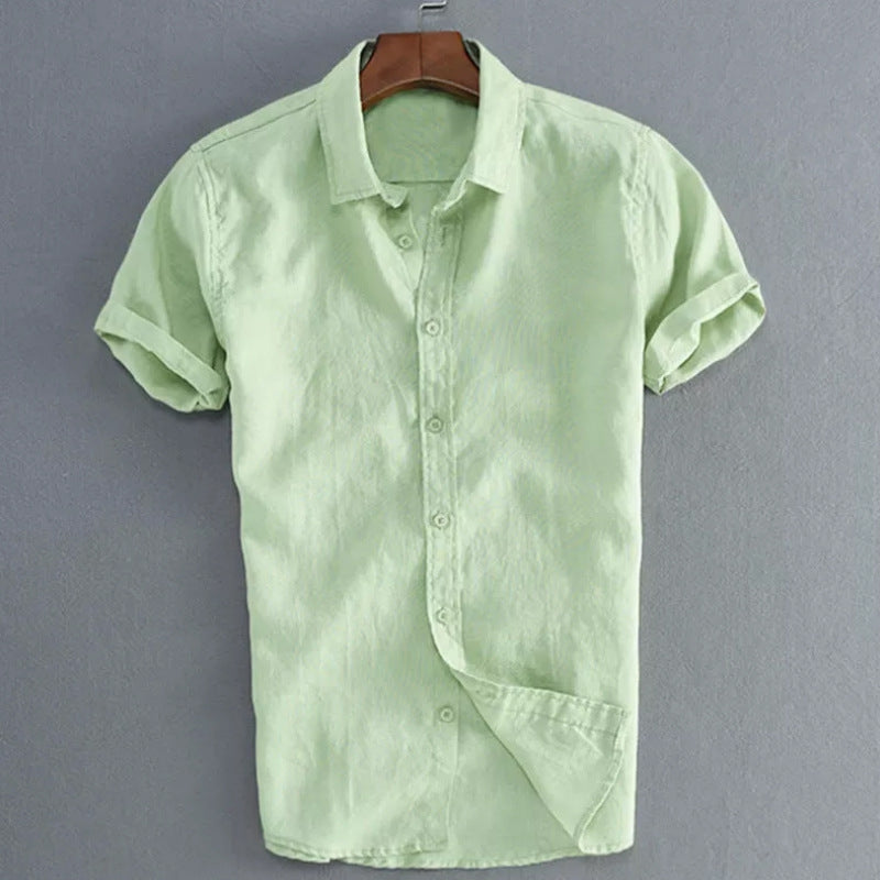Solid Color Cotton Shirt For Men With Short Sleeves