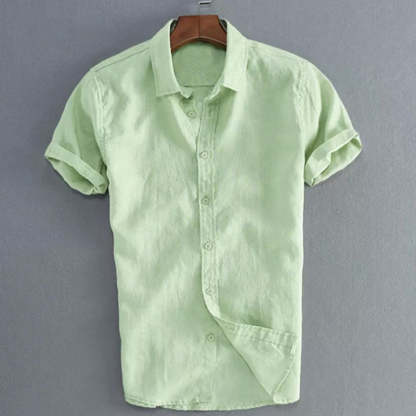 Solid Color Cotton Shirt For Men With Short Sleeves