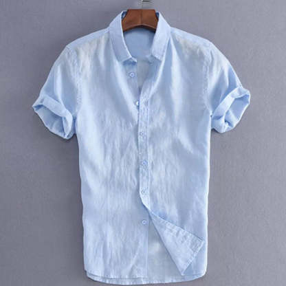Solid Color Cotton Shirt For Men With Short Sleeves