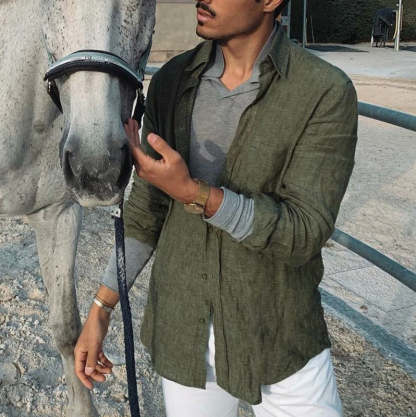 Solid Color Long-Sleeve Casual Shirt For Men