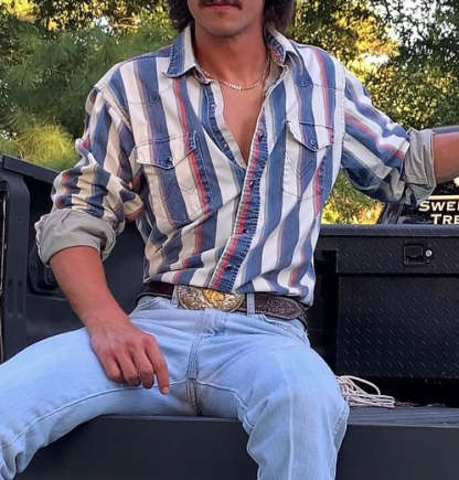 Casual Striped Shirt For Men With 3D Floral Design And Long Loose Sleeves