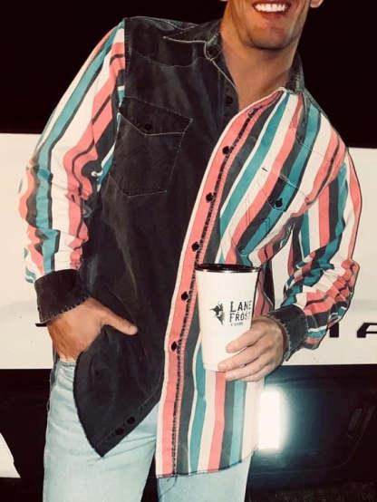 Casual Striped Shirt For Men With 3D Floral Design And Long Loose Sleeves