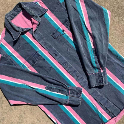 Casual Striped Shirt For Men With 3D Floral Design And Long Loose Sleeves