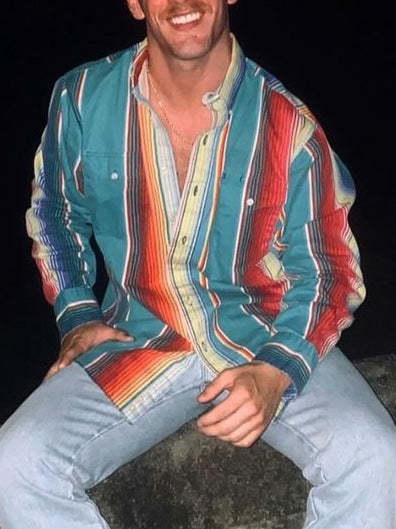 Casual Striped Shirt For Men With 3D Floral Design And Long Loose Sleeves