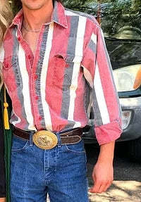 Casual Striped Shirt For Men With 3D Floral Design And Long Loose Sleeves