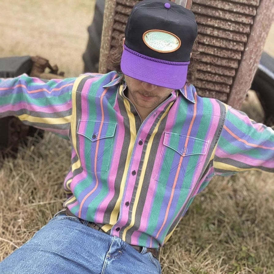 Casual Striped Shirt For Men With 3D Floral Design And Long Loose Sleeves