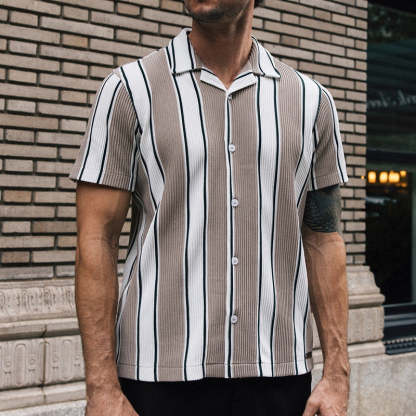 Casual Striped Shirt For Men With Loose Short Sleeves