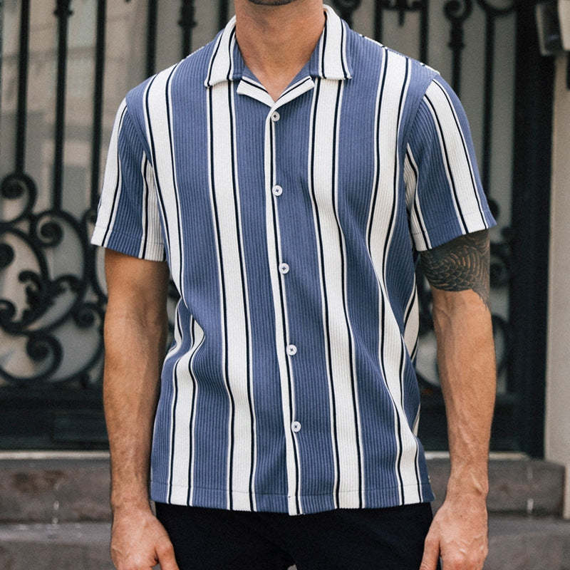 Casual Striped Shirt For Men With Loose Short Sleeves