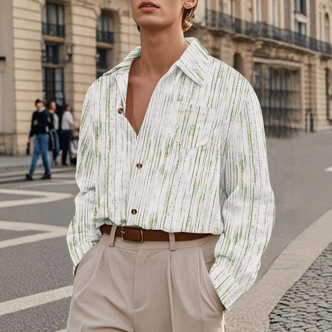 Vintage Striped Casual Shirt With Pocket For Men Long Sleeves