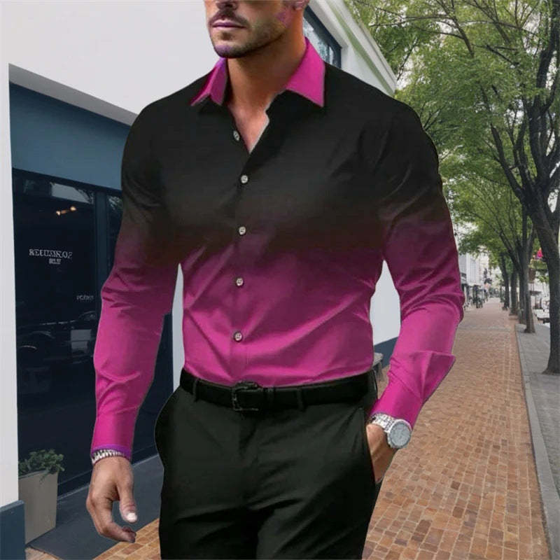 Casual Long-Sleeve Shirt For Men In Gradient Colors Standard Fit