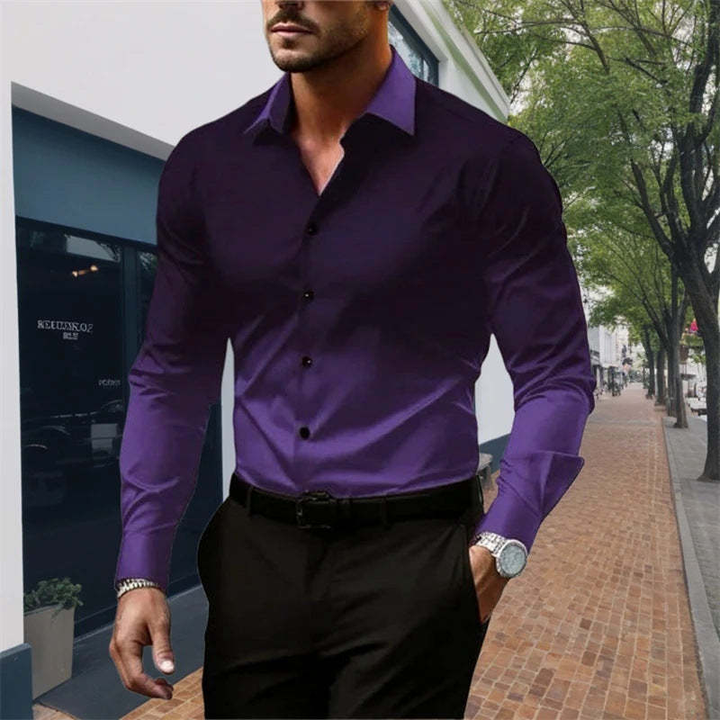 Casual Long-Sleeve Shirt For Men In Gradient Colors Standard Fit