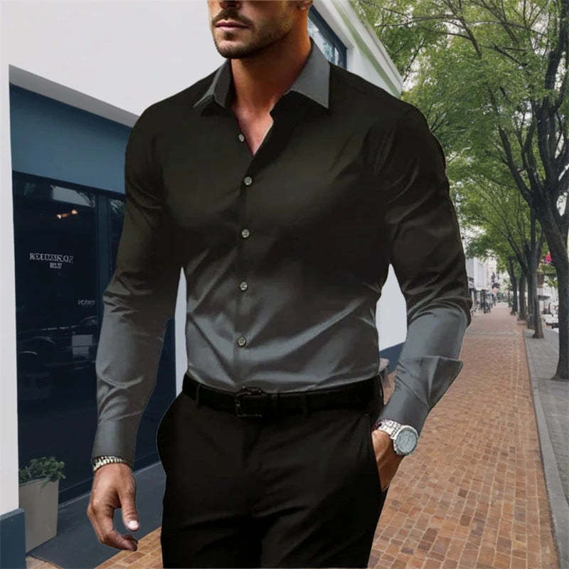 Casual Long-Sleeve Shirt For Men In Gradient Colors Standard Fit