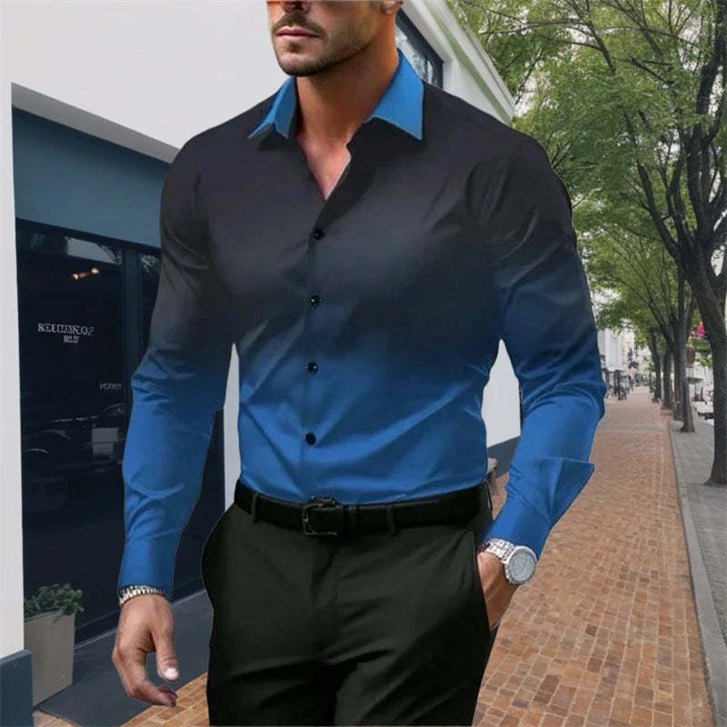 Casual Long-Sleeve Shirt For Men In Gradient Colors Standard Fit